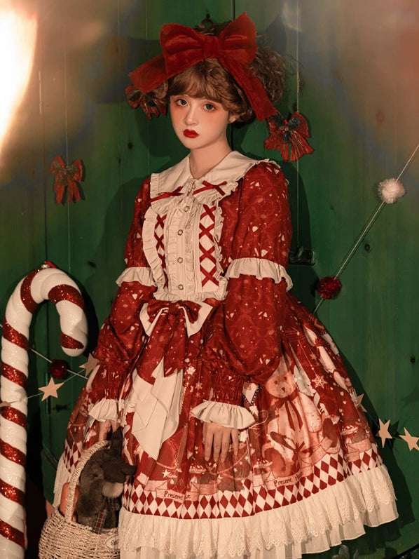 Christmas Bear Lolita Original Christmas & New Year Cape & Dress Set