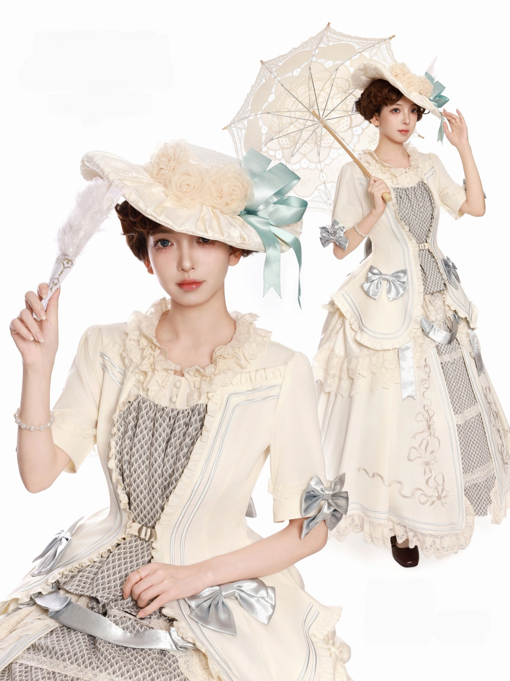 Banquet in Paris Lolita Classic Elegant Embroidered Vintage Blue Bustle SK Set