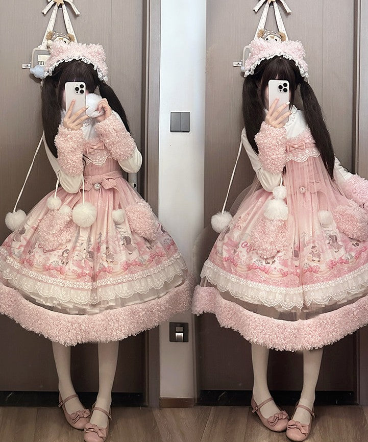 Penguin Snowball Cute Sweet Lolita Pink & Black JSK Dress