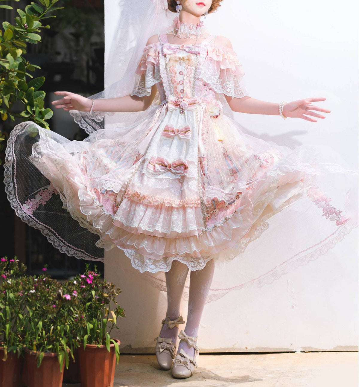 Moon Ballad Lolita Gorgeous Bridal Light Pink JSK Full Set