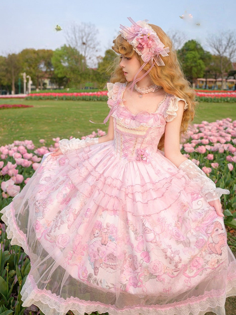 Pink Jacquard Print Sweet Classic Lolita JSK