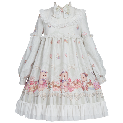 Lolita Cute Nurse Bear Print OP Dress LS1016