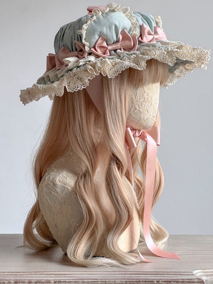 Lolita Kawaii Bear Pink & Green Hair Clip KC Bonnet LA1004