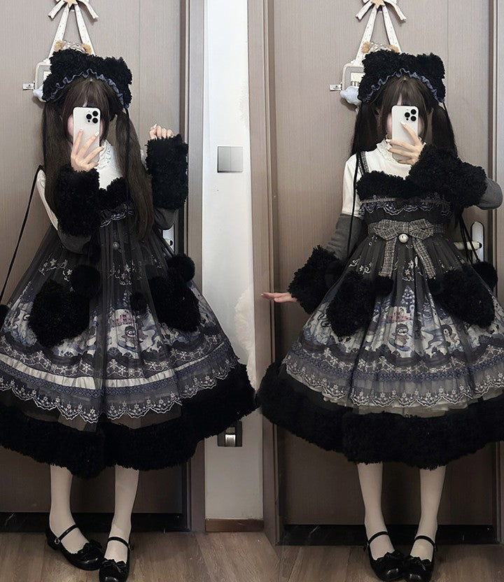 Penguin Snowball Cute Sweet Lolita Pink & Black JSK Dress