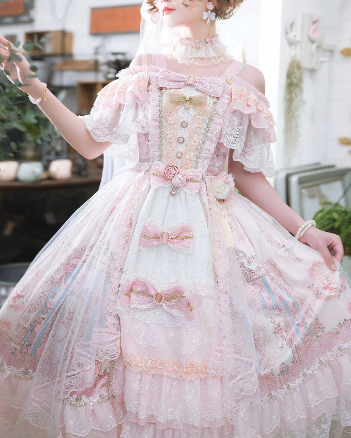 Moon Ballad Lolita Gorgeous Bridal Light Pink JSK Full Set