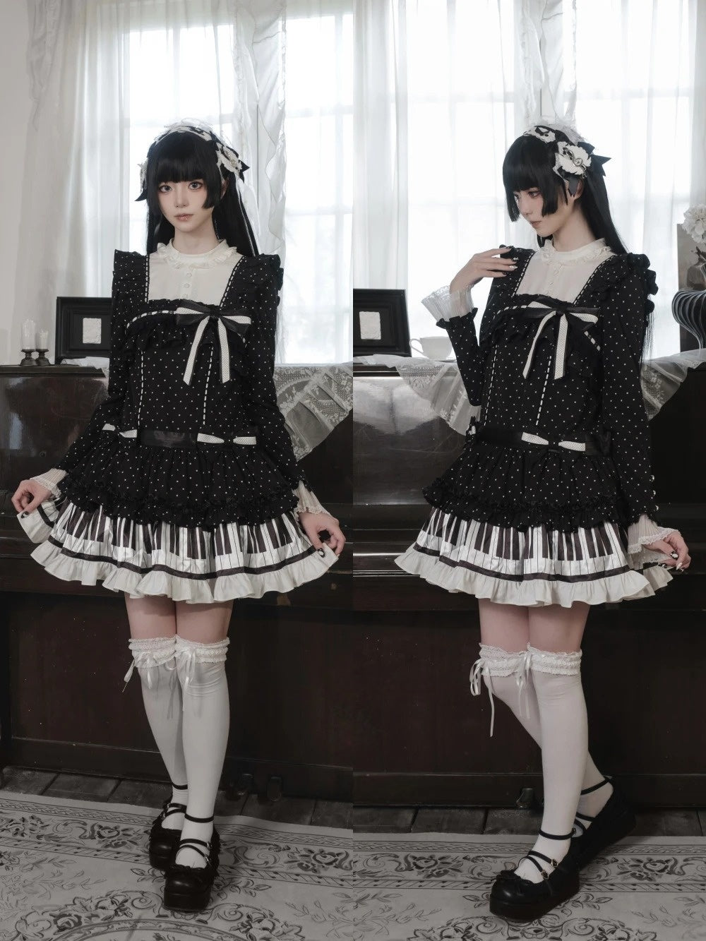 lvory & Eboony Piano Keys Black & White Gothic Waistless Flutter Doll Dress
