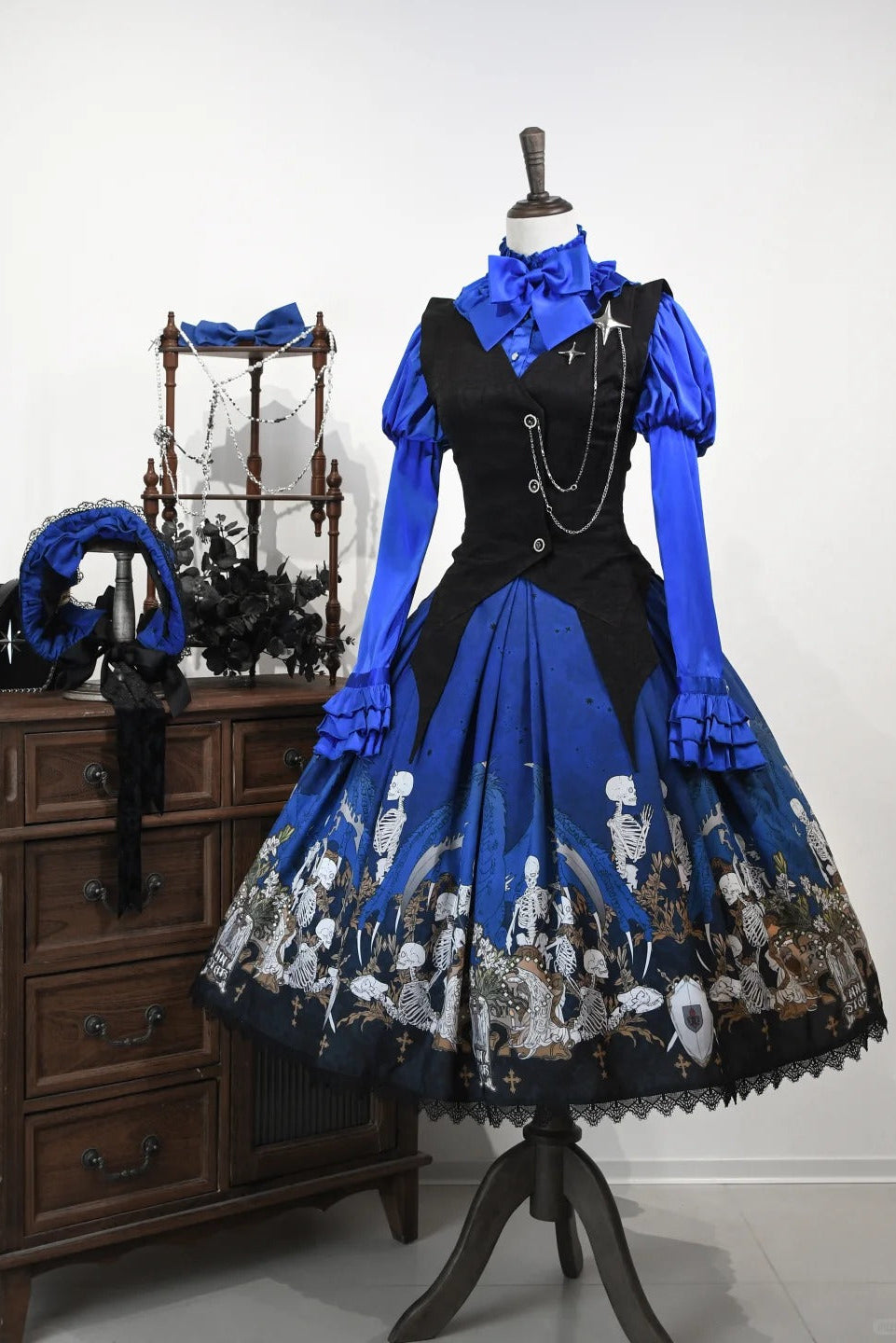 Dragon Bone Lily Lolita Gothic Blue JSK Dress