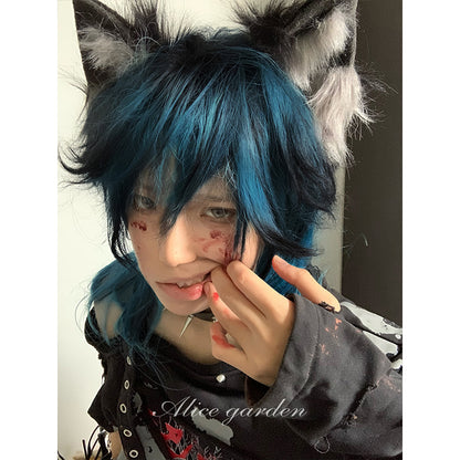 Blue Highlights Long Curly  Y2K Wig LE7019