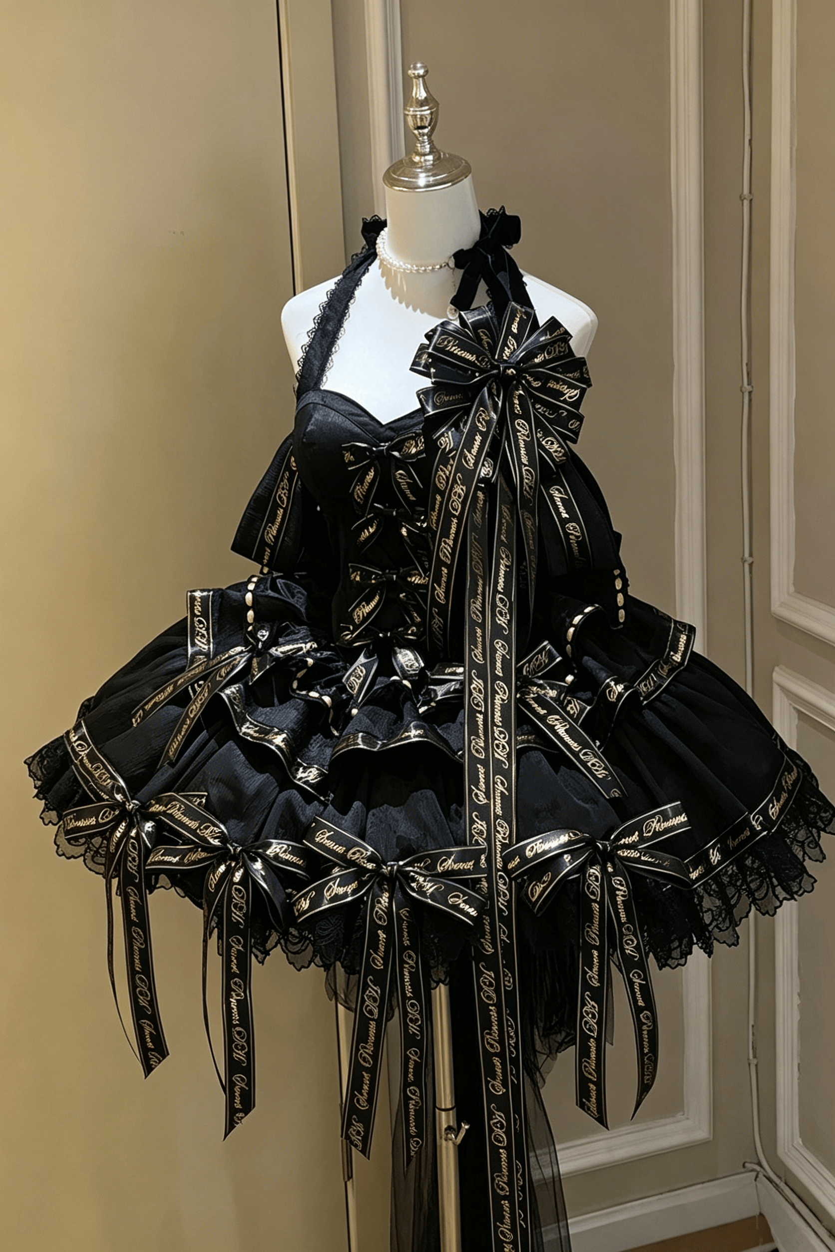 Noble Satin Princess Black Dress