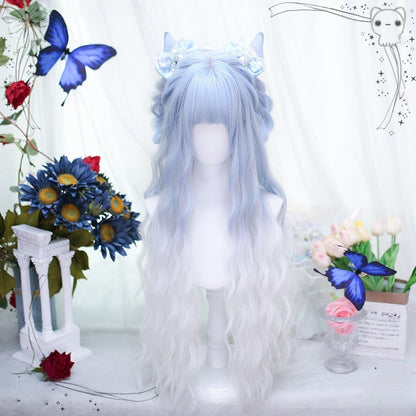 Long Blue White Mixed Color Curly Sweet Hair LE7007