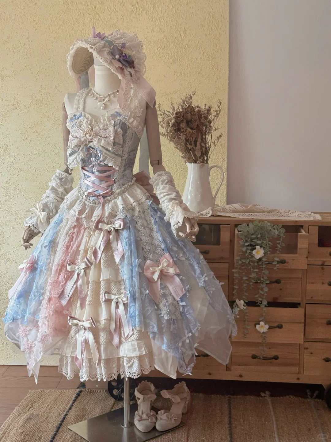Whisper of Spring Field Lolita Original Blue Boned Corset & Skirt Set