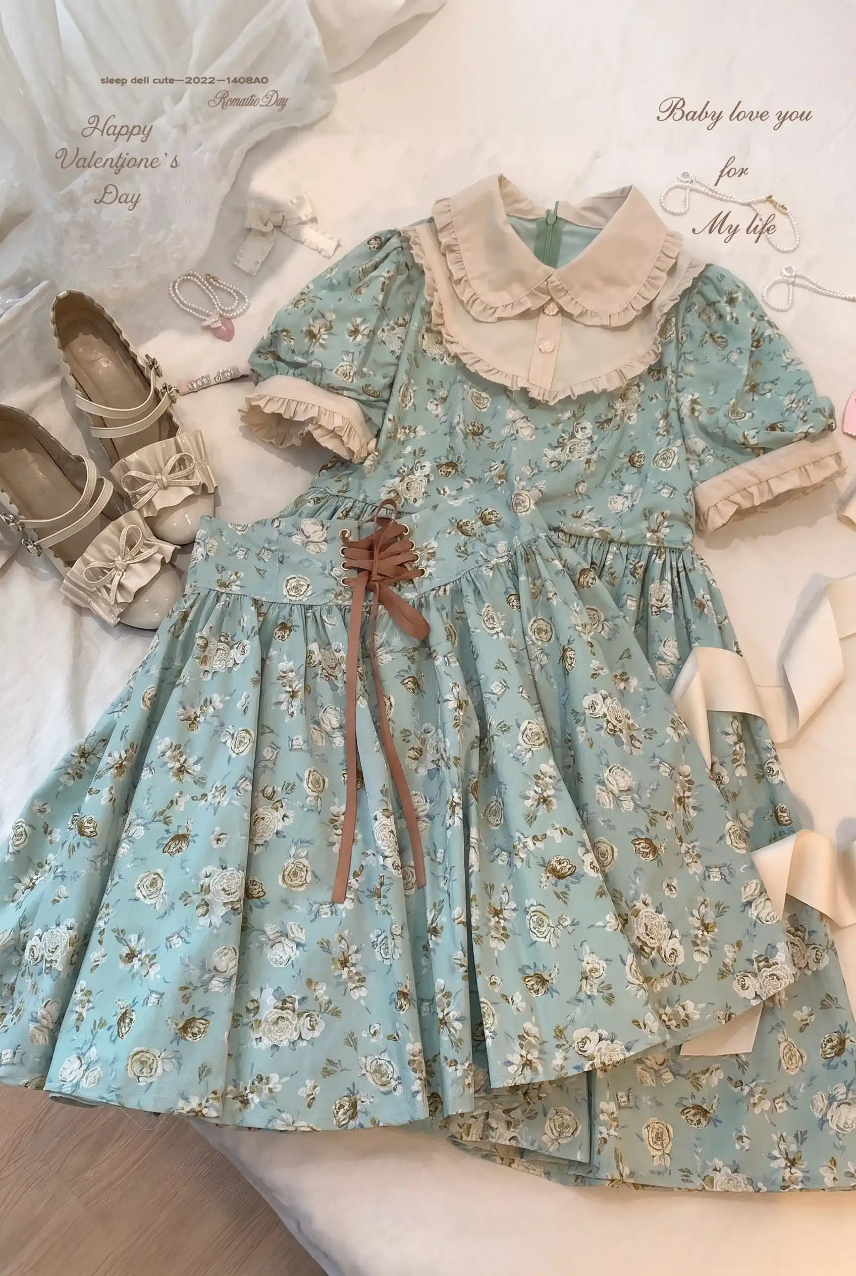 Kingfisher Garden Mint Rose Print Cotton Classic Lolita Dress and Shirt Series