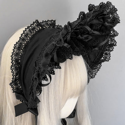 Lolita Gothic Black Handmade  Lace Bonnet (5 Colors)  LE6004