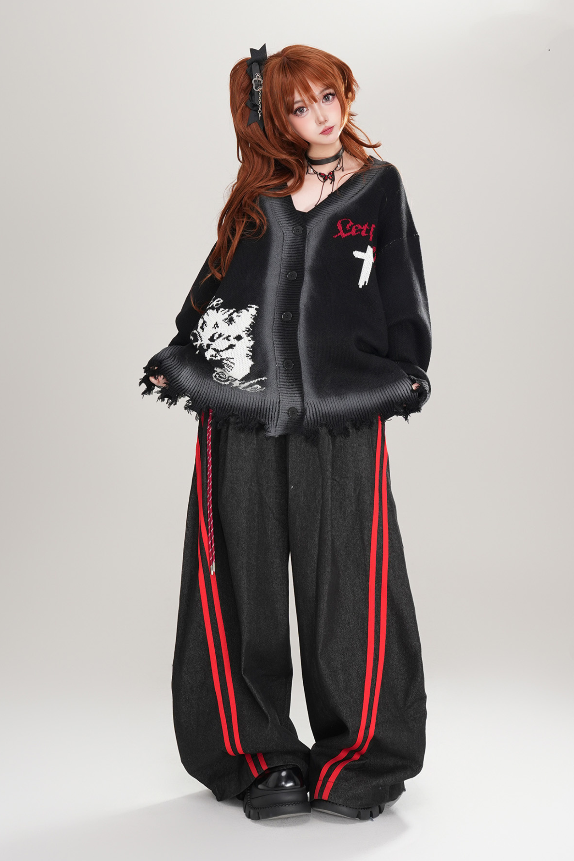 American Retro Striped Panel Jeans