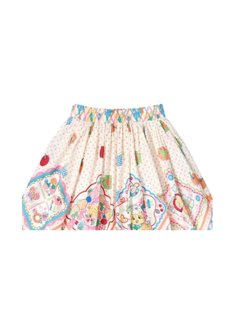 Handkerchief Print Beige Vintage Long Skirt