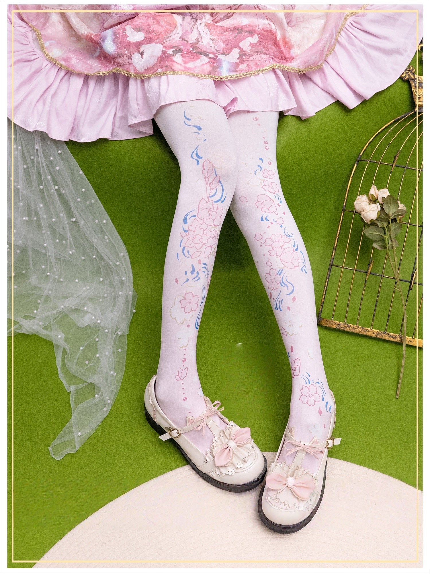 Floating Sakura Lolita Printed Tights