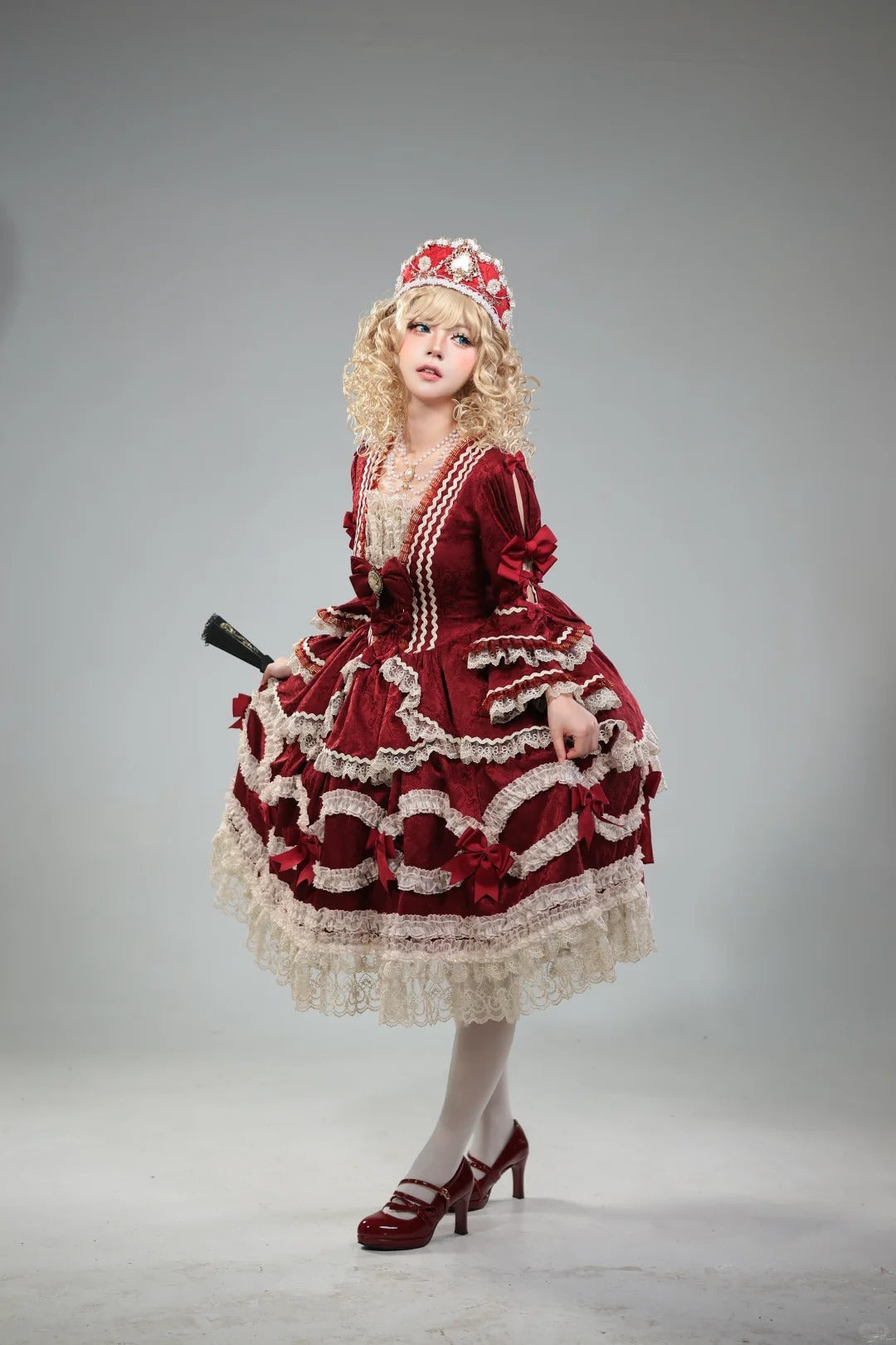 Scarlet Overture Gorgeous Red‑Gold Lolita Bridal Dress