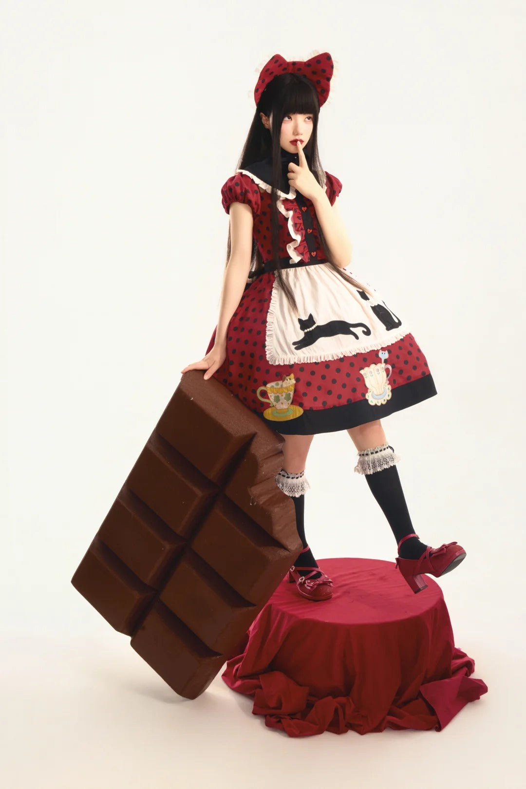 Teacup Cat Vintage Polka Dot Lolita Dress
