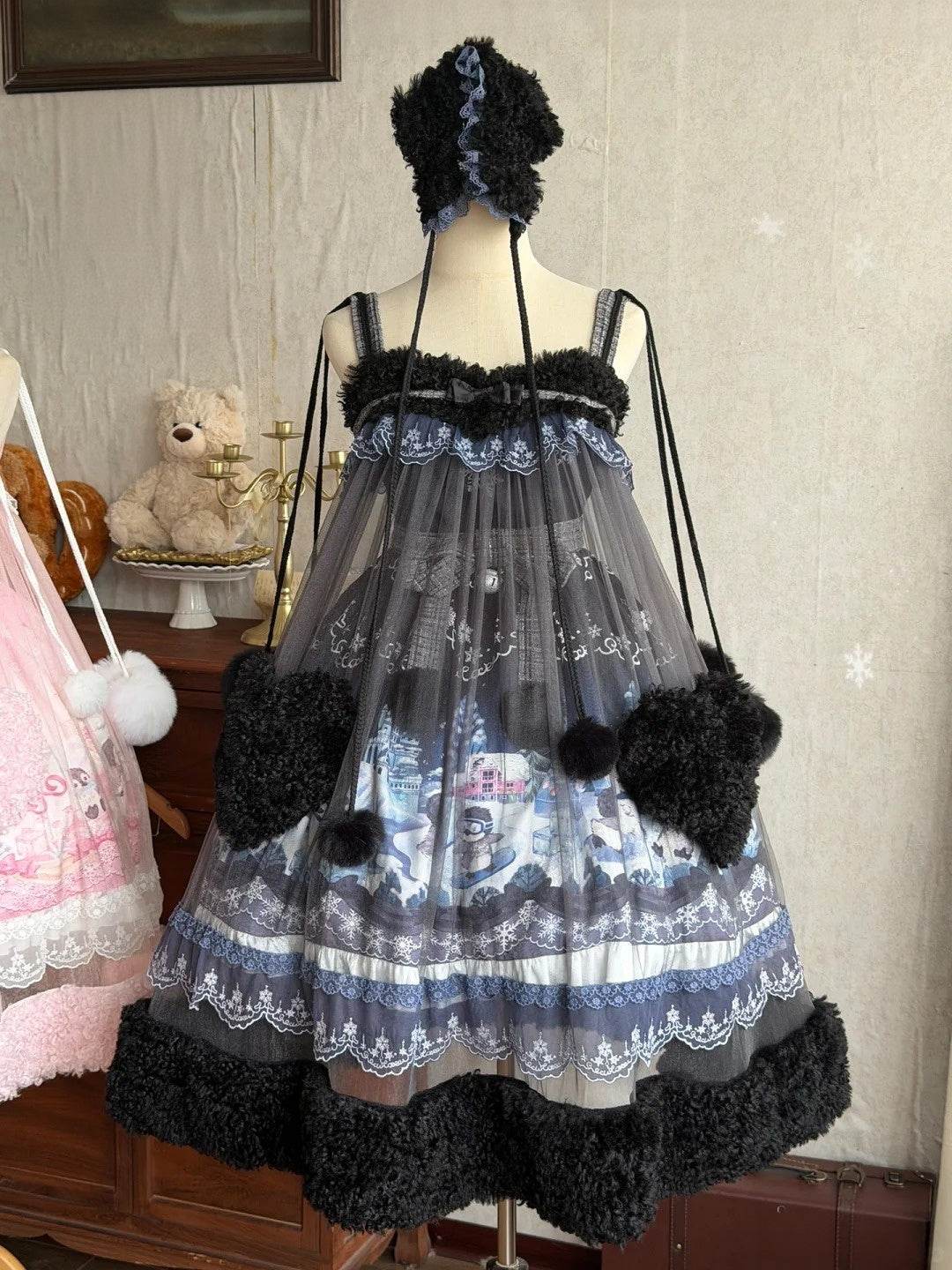 Penguin Snowball Cute Sweet Lolita Pink & Black JSK Dress
