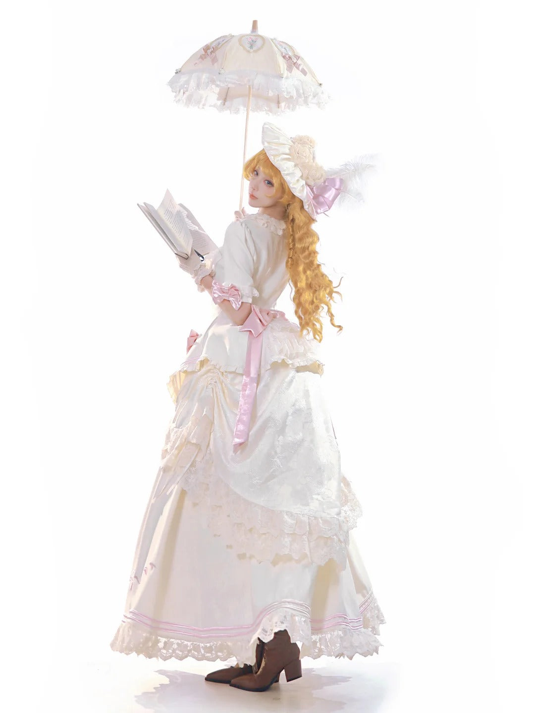 Banquet in Paris Lolita Classic Elegant Embroidered Vintage Pink Bustle SK Set