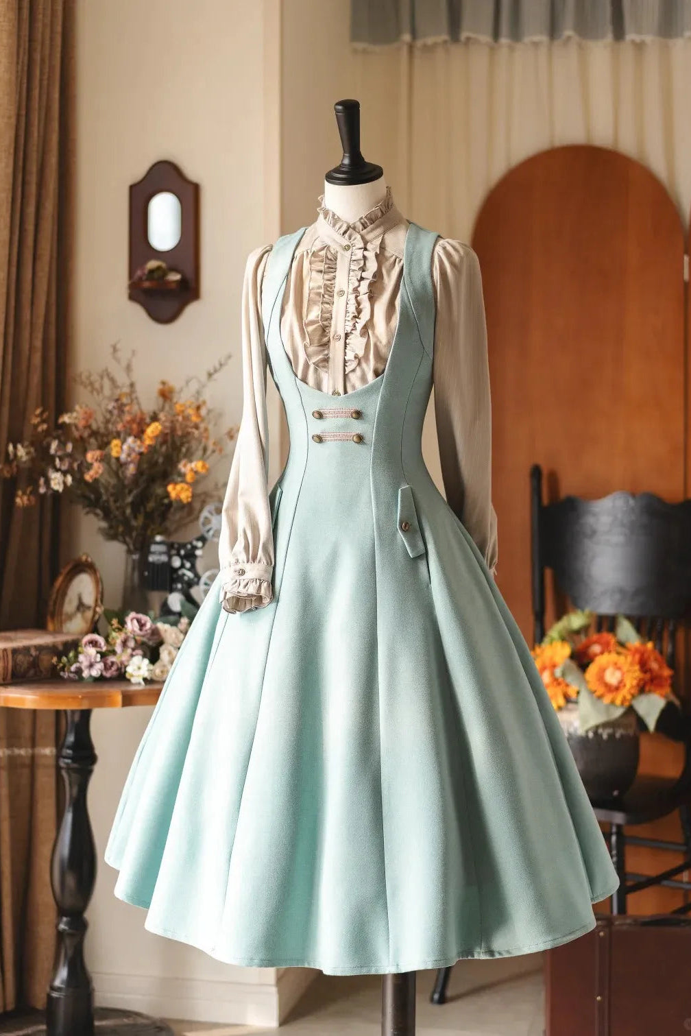 Forest Corridor 10-Panel Bustier Waist-Cinching Lolita Pinafore Dress