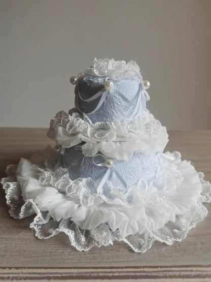 Lolita Sweet Ice Blue Lace Bow Bonnet/KC/Sleeves LE6001