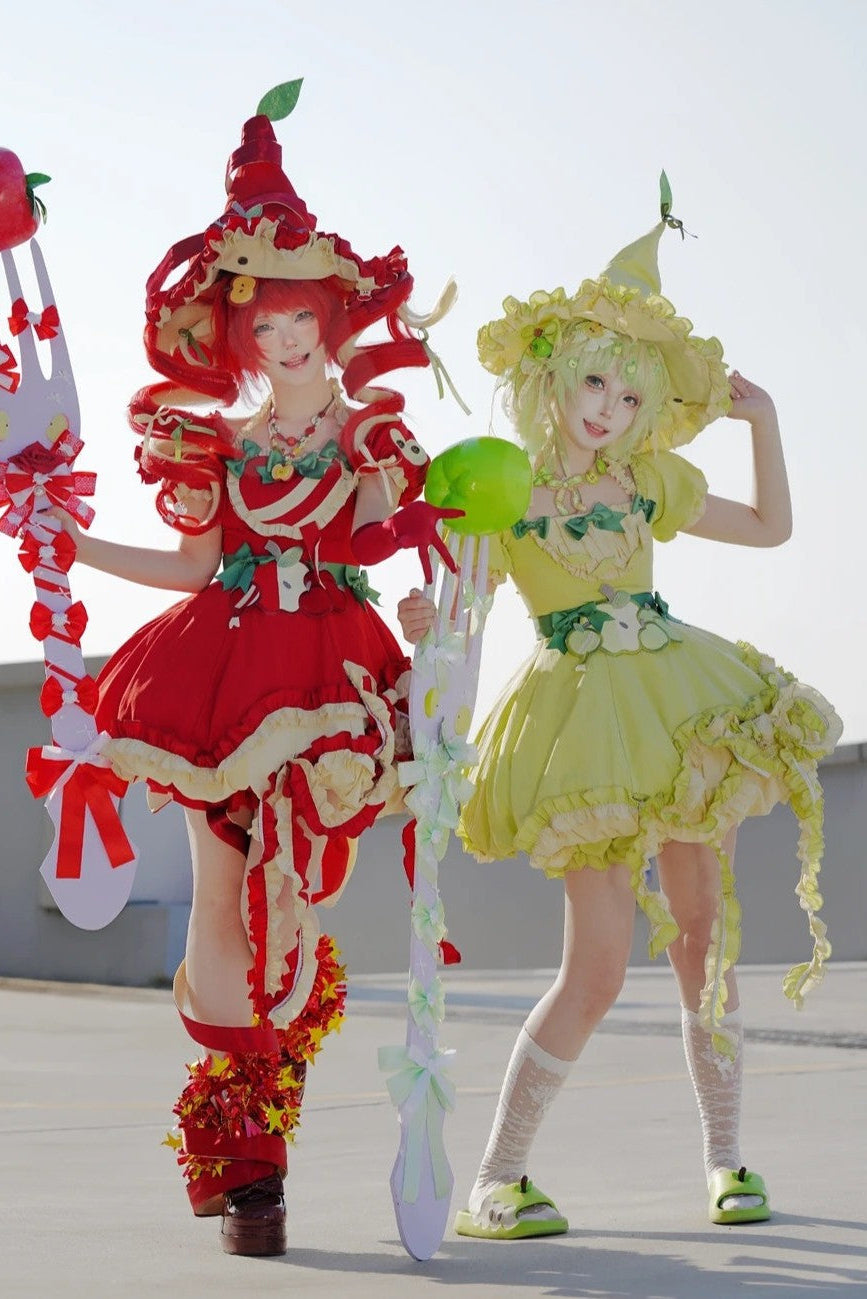 Magic Apple Red Cartoon Sweet Lolita OP Set with Bloomers