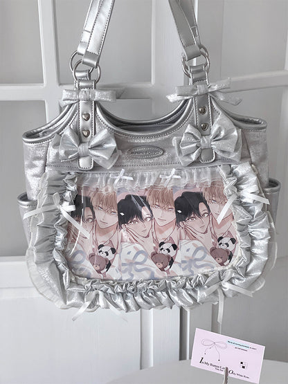 Lolita Elegant Black Ruffle Bow Ita-Bag Handbag