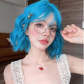 Neon Blue Short Curly Punk Wig LE7023