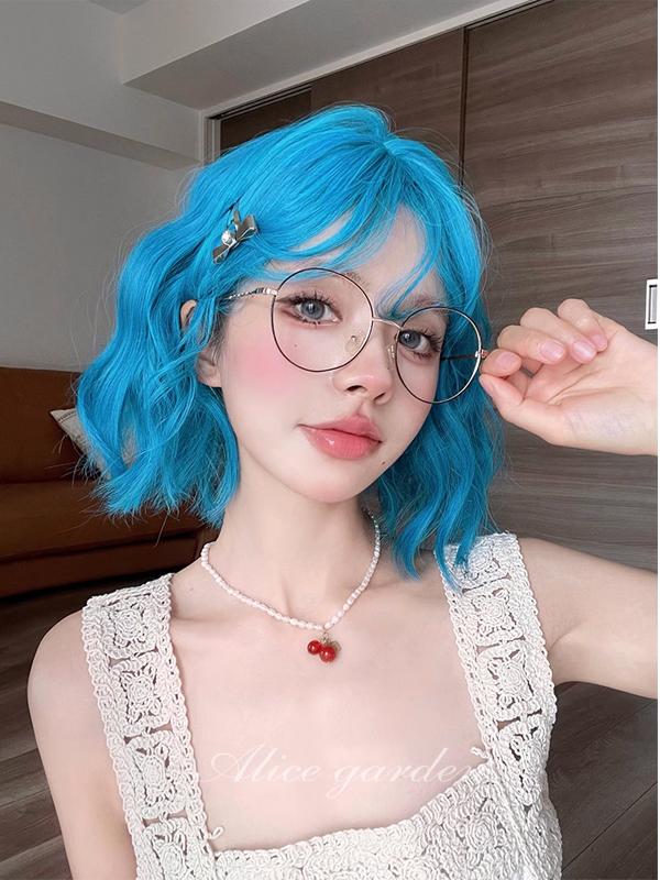 Neon Blue Short Curly Punk Wig LE7023