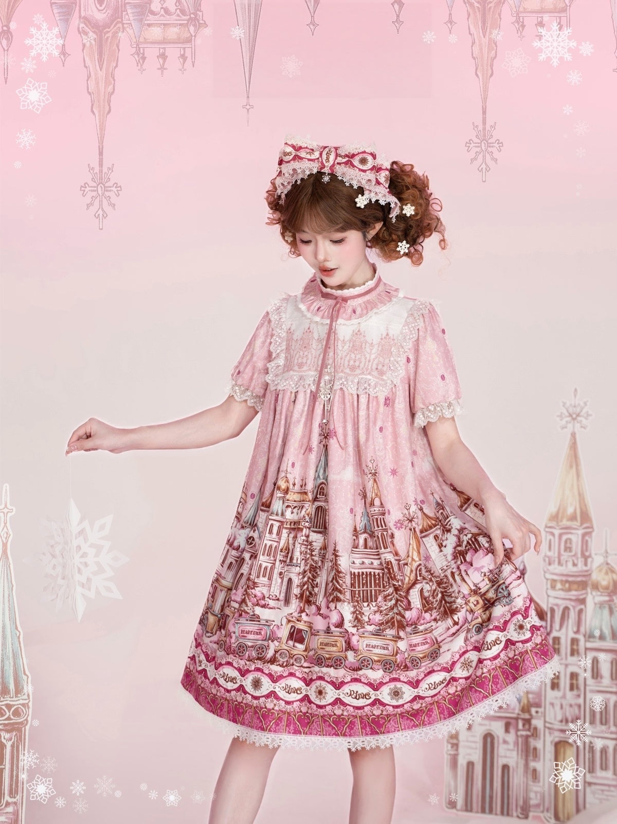 Arrive At The Land Of Snow Christmas Tulle Embroidery Lolita OP Dress