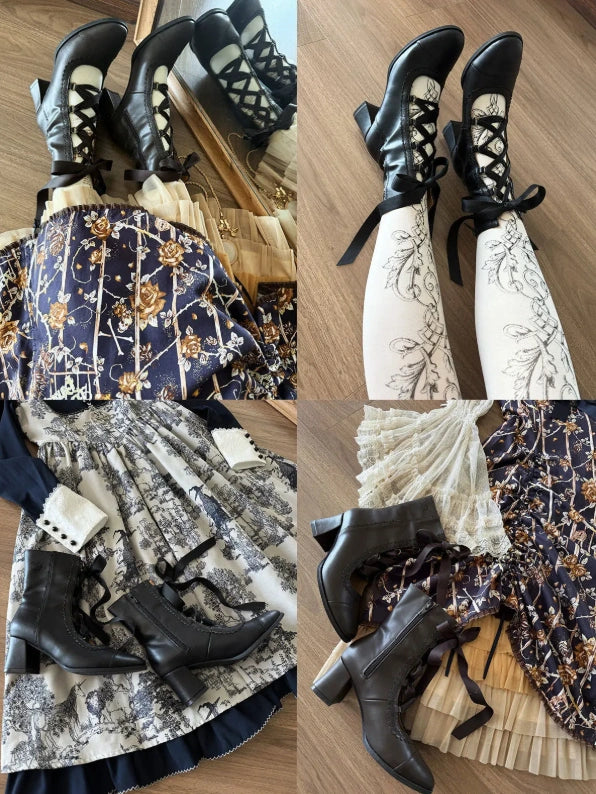 Angel Flower Wall Collaboration Lolita Original Lace-up Ankle Boots