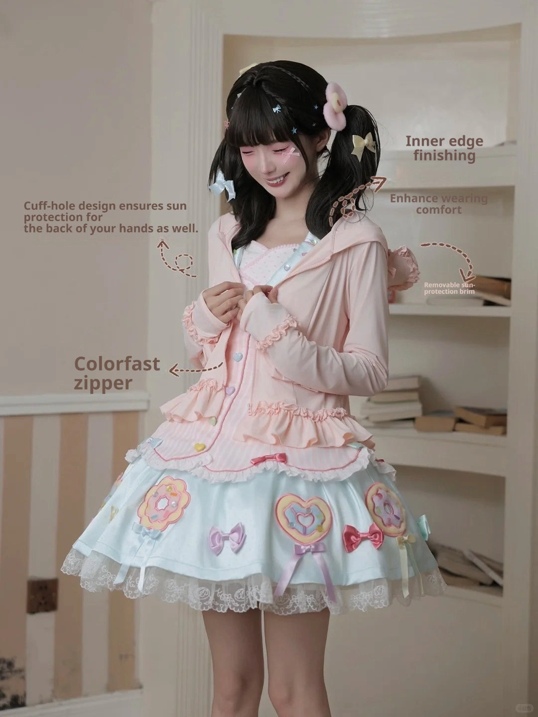 UPF50+ Lolita Sun-Protective Jacket Detachable Visor Bow