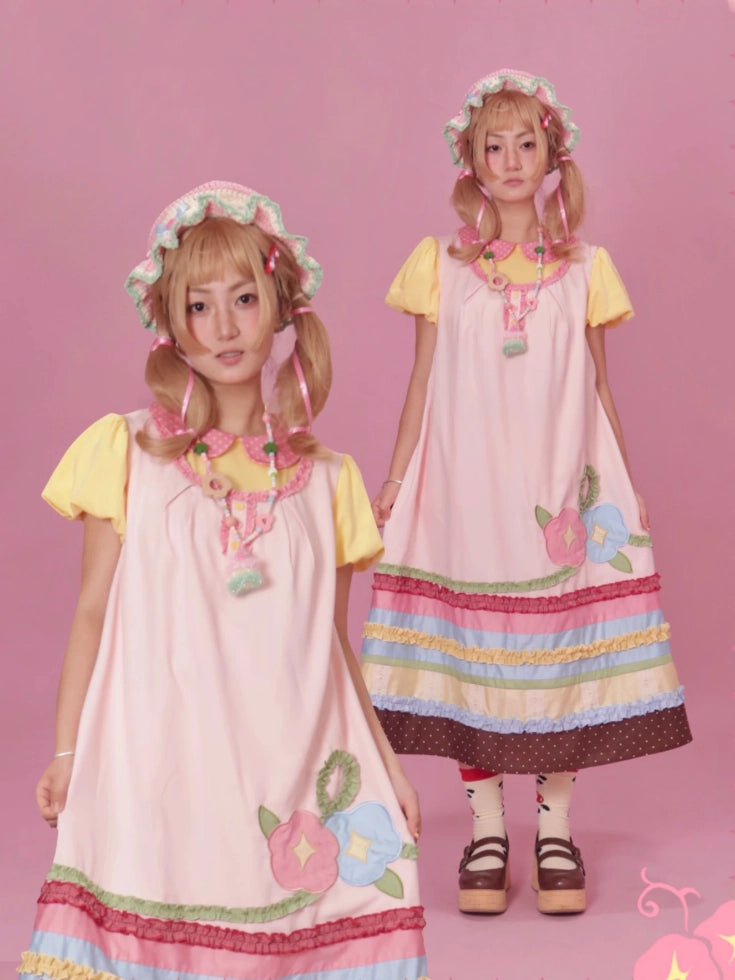 Morning Glory Embroidery Lolita Taisho Style Spliced Jumper Skirt