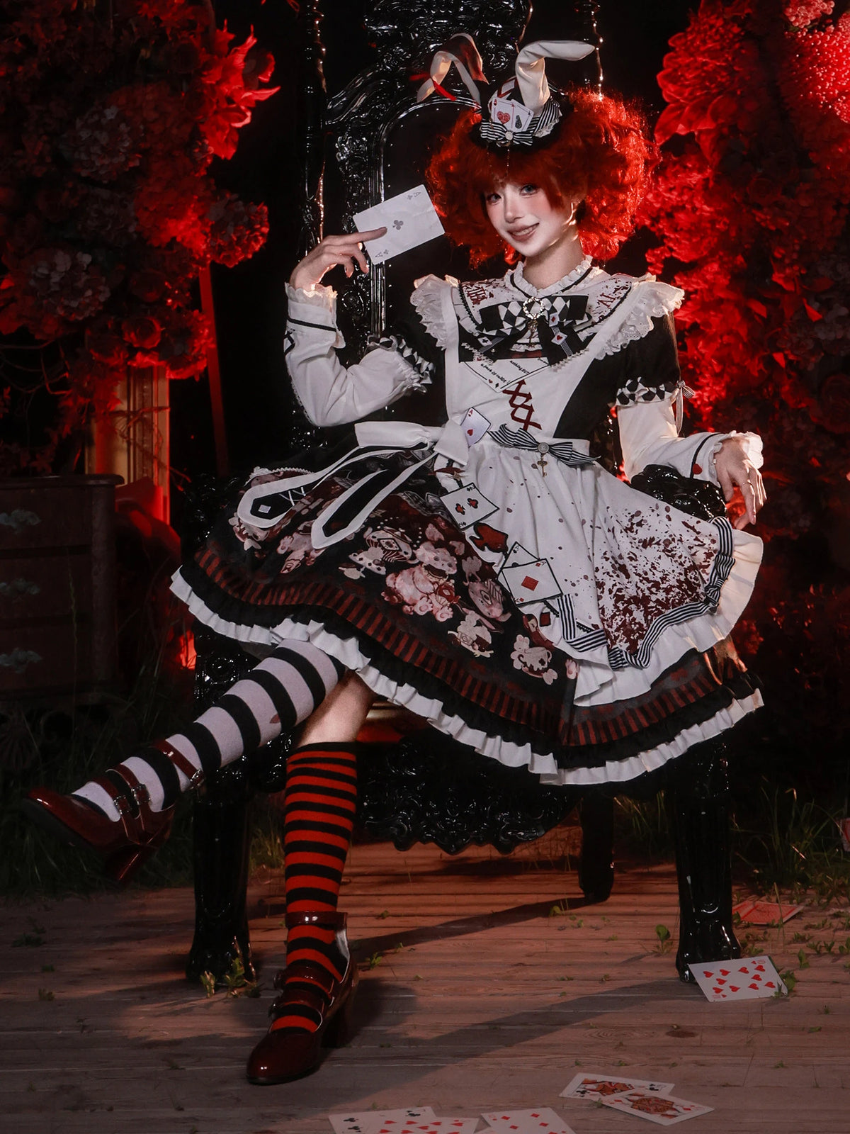 Alice Tea Party 2.0 Original Fairy Tale Style Lolita Black & Red OP Dress Set