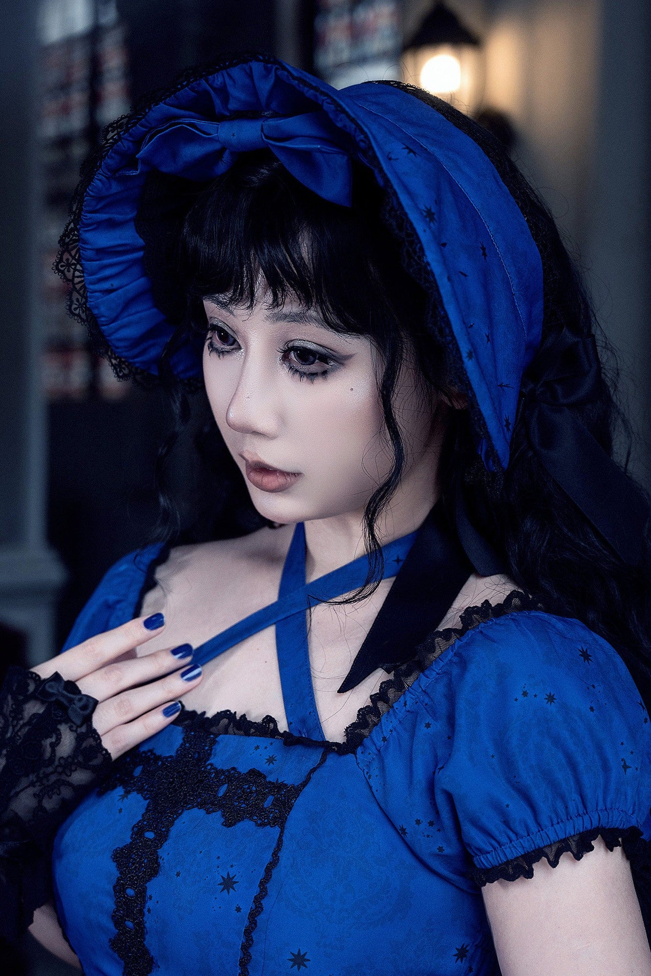 Dragon Bone Lily Lolita Gothic Blue OP Dress