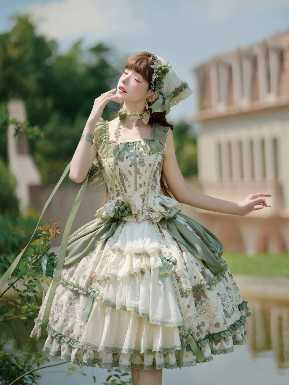 Merlot Maiden Manor Lolita Original Design Elegant Grape Print Separate Dress Set