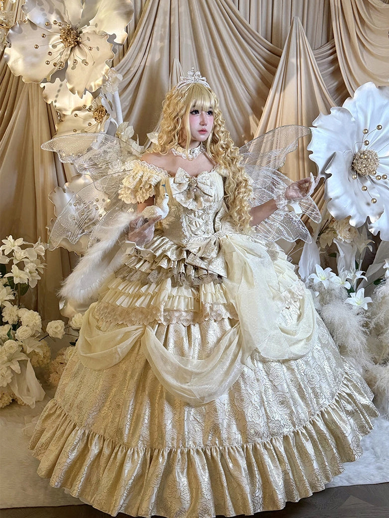 Spirit Peacock Princess Peacock White Gold Evening Gown Dress