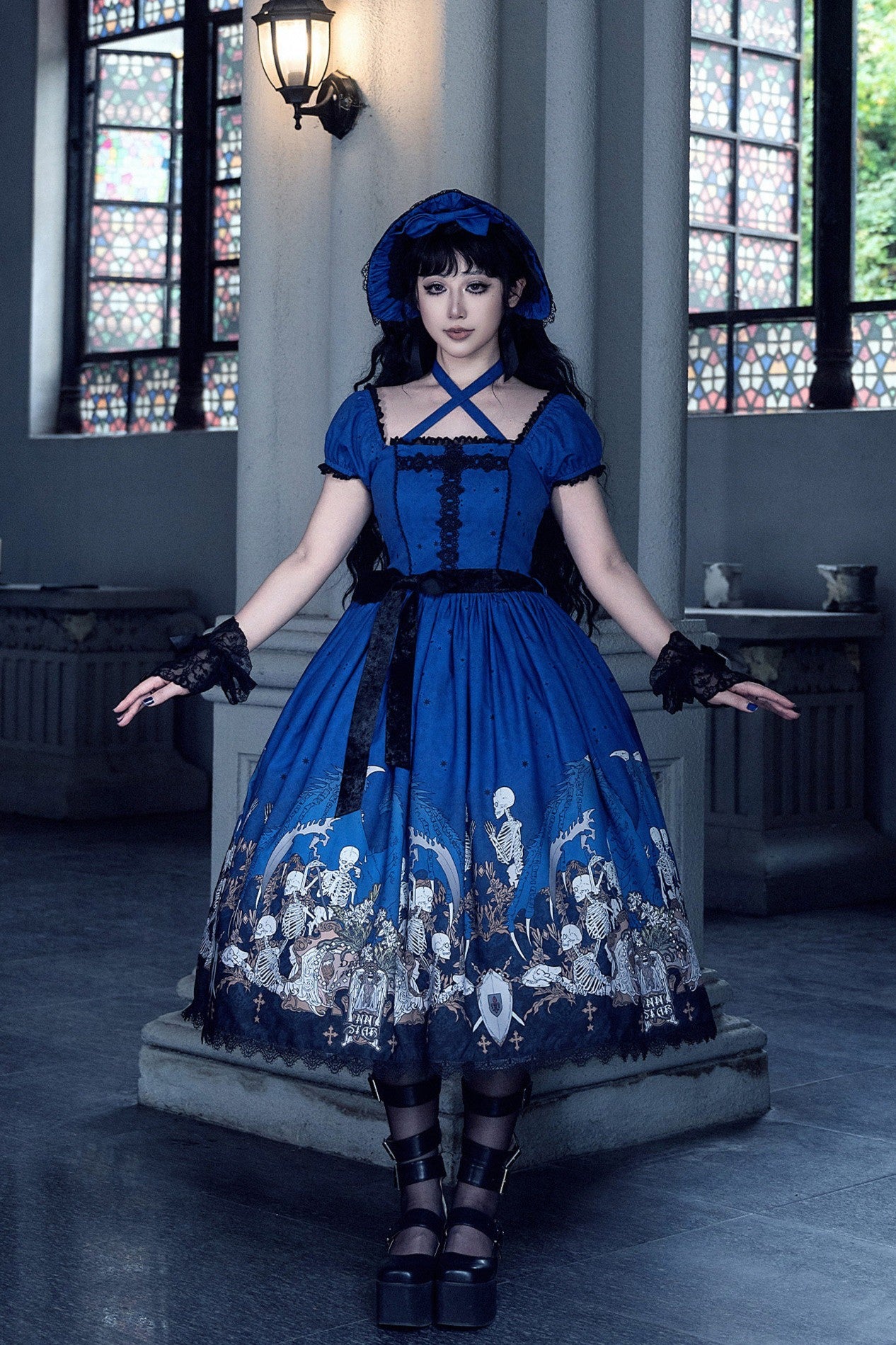 Dragon Bone Lily Lolita Gothic Blue OP Dress