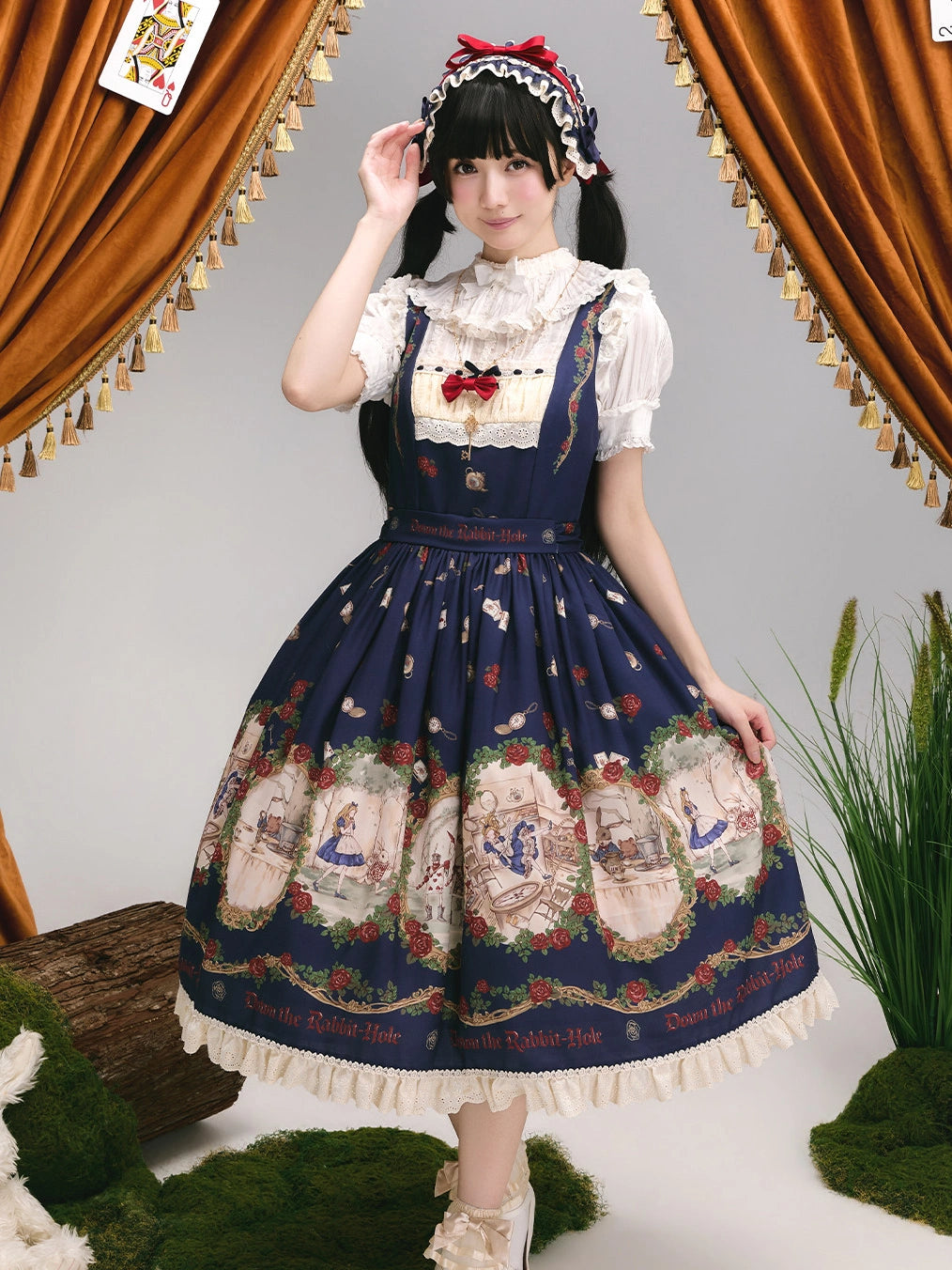 Falling into the Rabbit Hole Lolita Original Fairy Tale Printed OP & JSK Dress