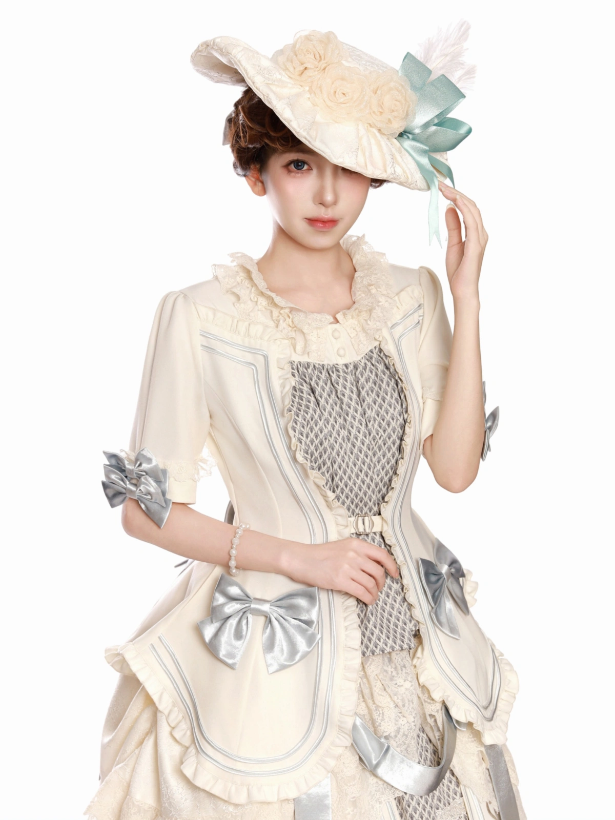 Banquet in Paris Lolita Classic Elegant Embroidered Vintage Blue Bustle SK Set