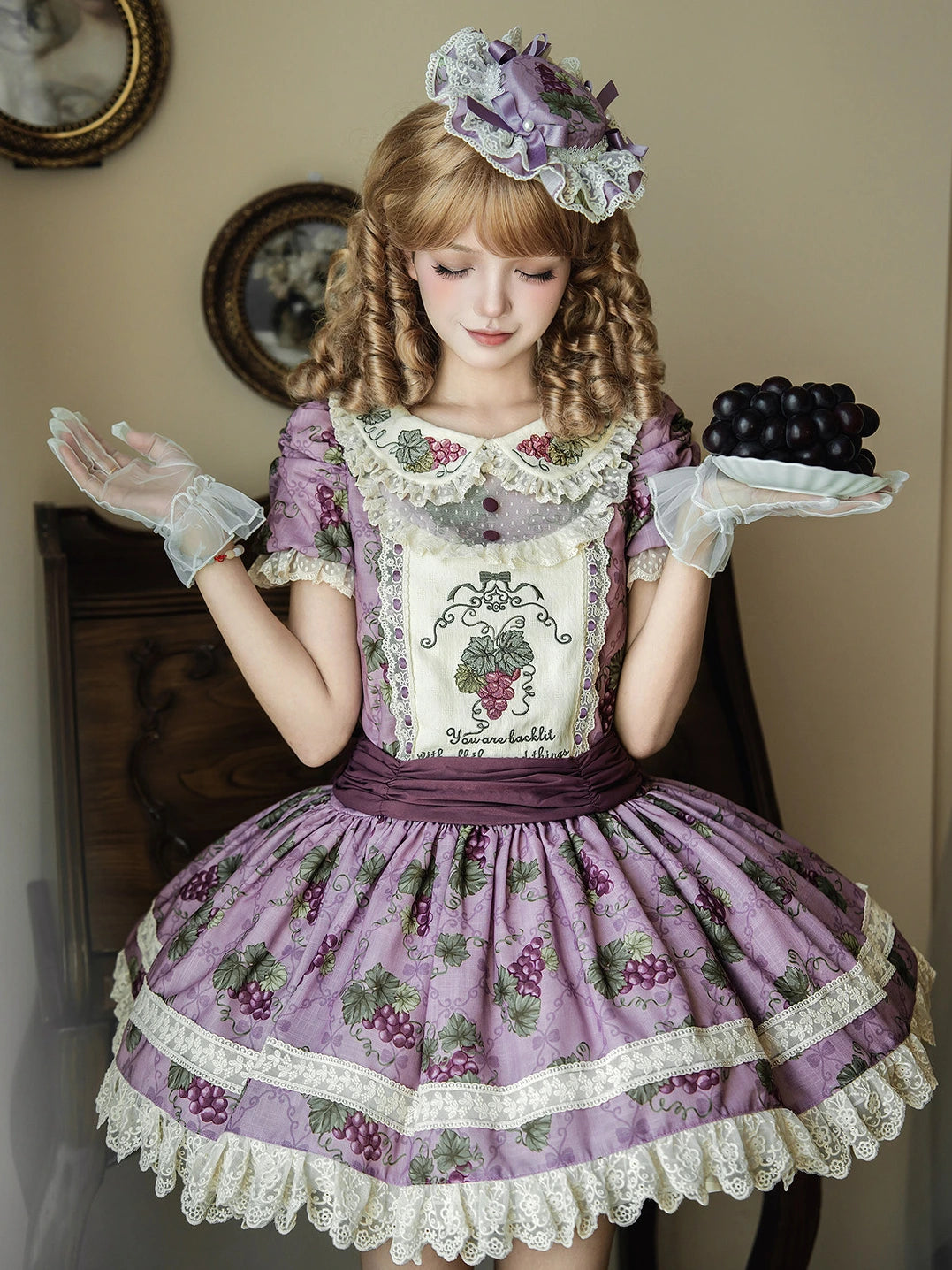Purple Grape Manor Lolita Original Pastoral Style OP Dress