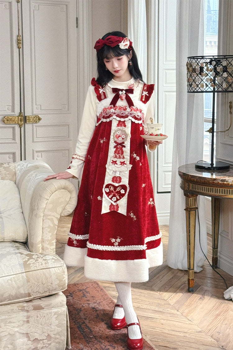 Pale Snow Strawberry Lolita Christmas Sweet Embroidery JSK Dress
