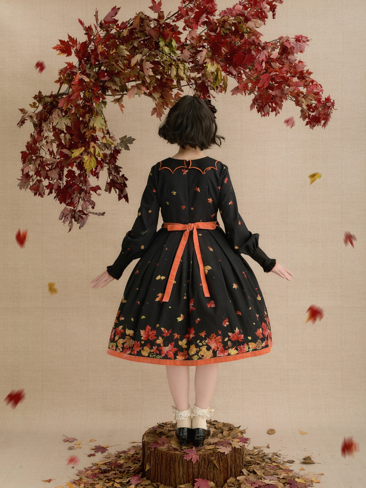 Fallen Leaves on Asphalt Lolita Classic Style Print OP Dress