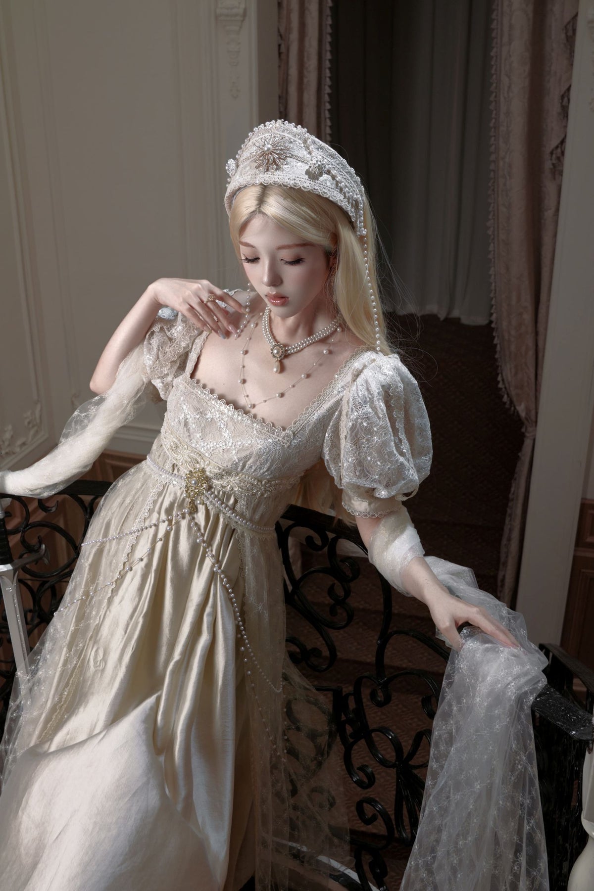 Crown Radiance Champagne Imperial Court Empire Waist Lolita OP Dress