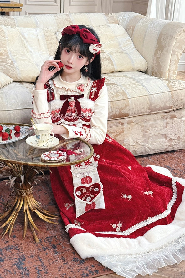 Pale Snow Strawberry Lolita Christmas Sweet Embroidery JSK Dress