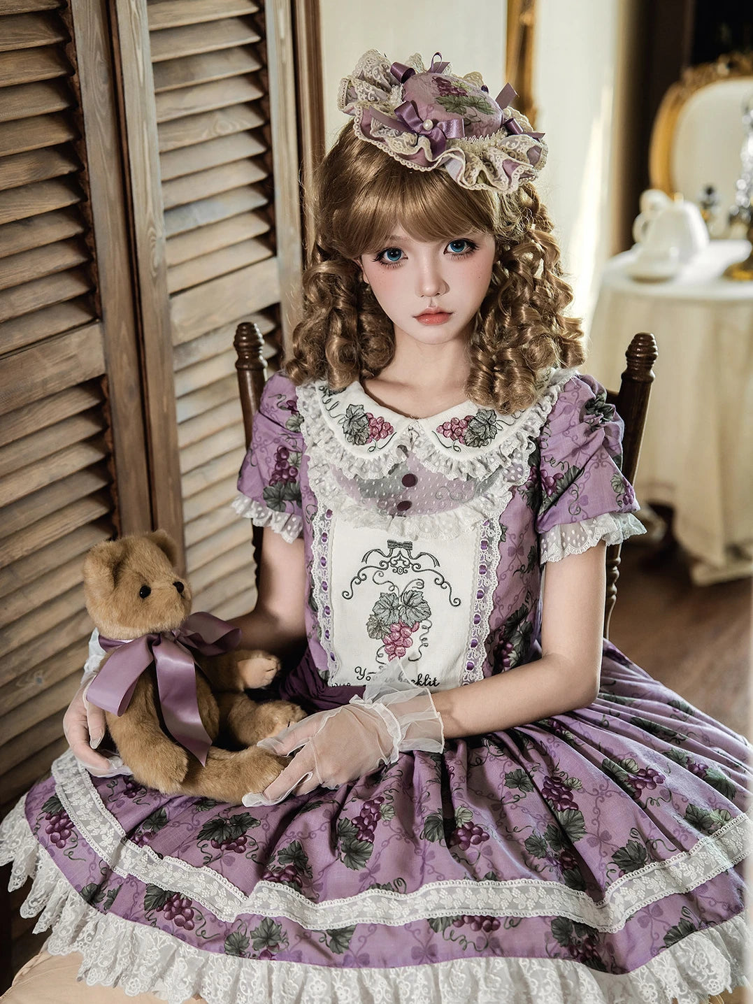 Purple Grape Manor Lolita Original Pastoral Style OP Dress