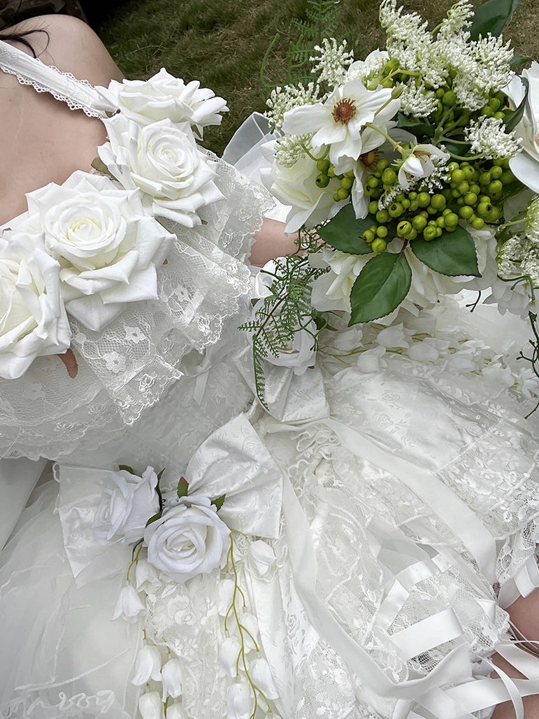 First Love Rose Tea Party Pure White Light Bridal Lolita Gown Dress