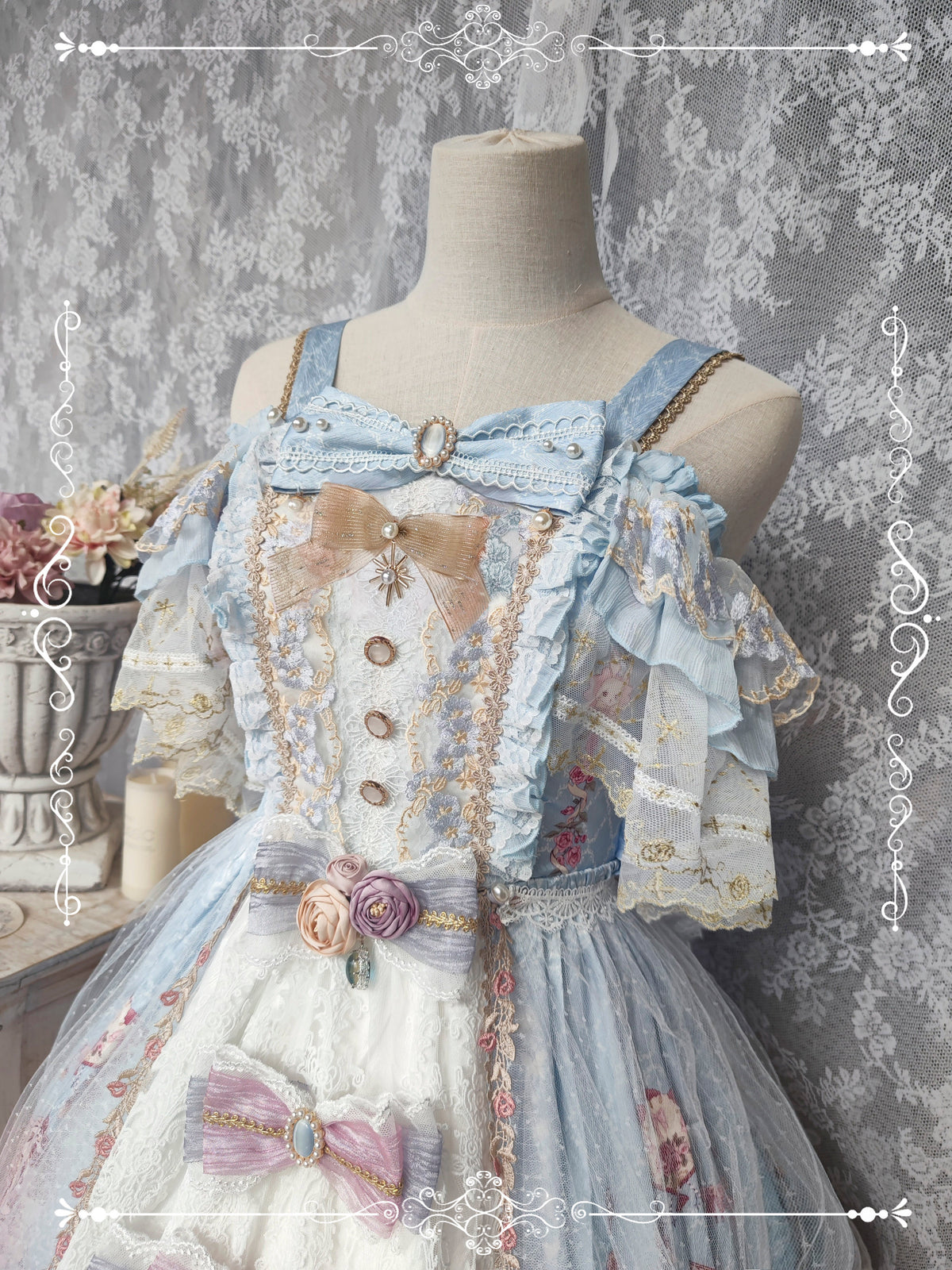 Moon Ballad Lolita Gorgeous Bridal Light Blue JSK Full Set