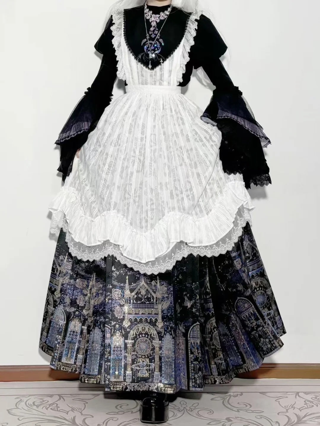 Pinellia · Star‑Orbit Sanctuary Gothic Lolita Blouse & Half Skirt Set